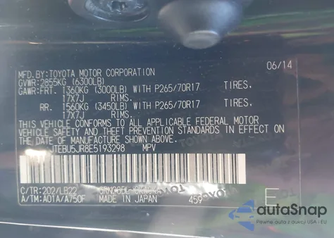 2014 Toyota 4Runner Sr5 Premium из США, поврежденный, VIN JTEBU5JR8E5193298